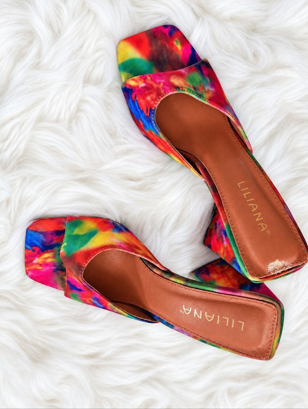 Liliana Multicolor Tie-Dye Abstact Print Triangle Block Heel Mules Size 8.5